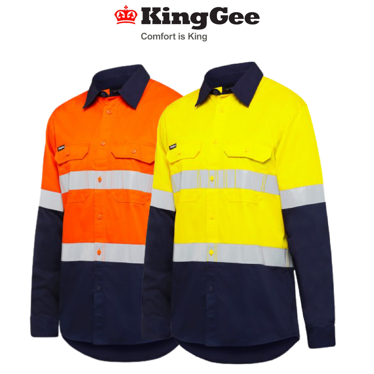 KingGee Mens Stretch Spliced Shirt Hi-Vis Tape Reflective Work Safety K04050