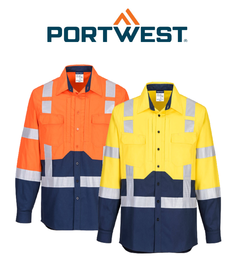 Portwest Hi-Vis Stretch Long Sleeve Shirt Reflective Tape Work Safety MS103