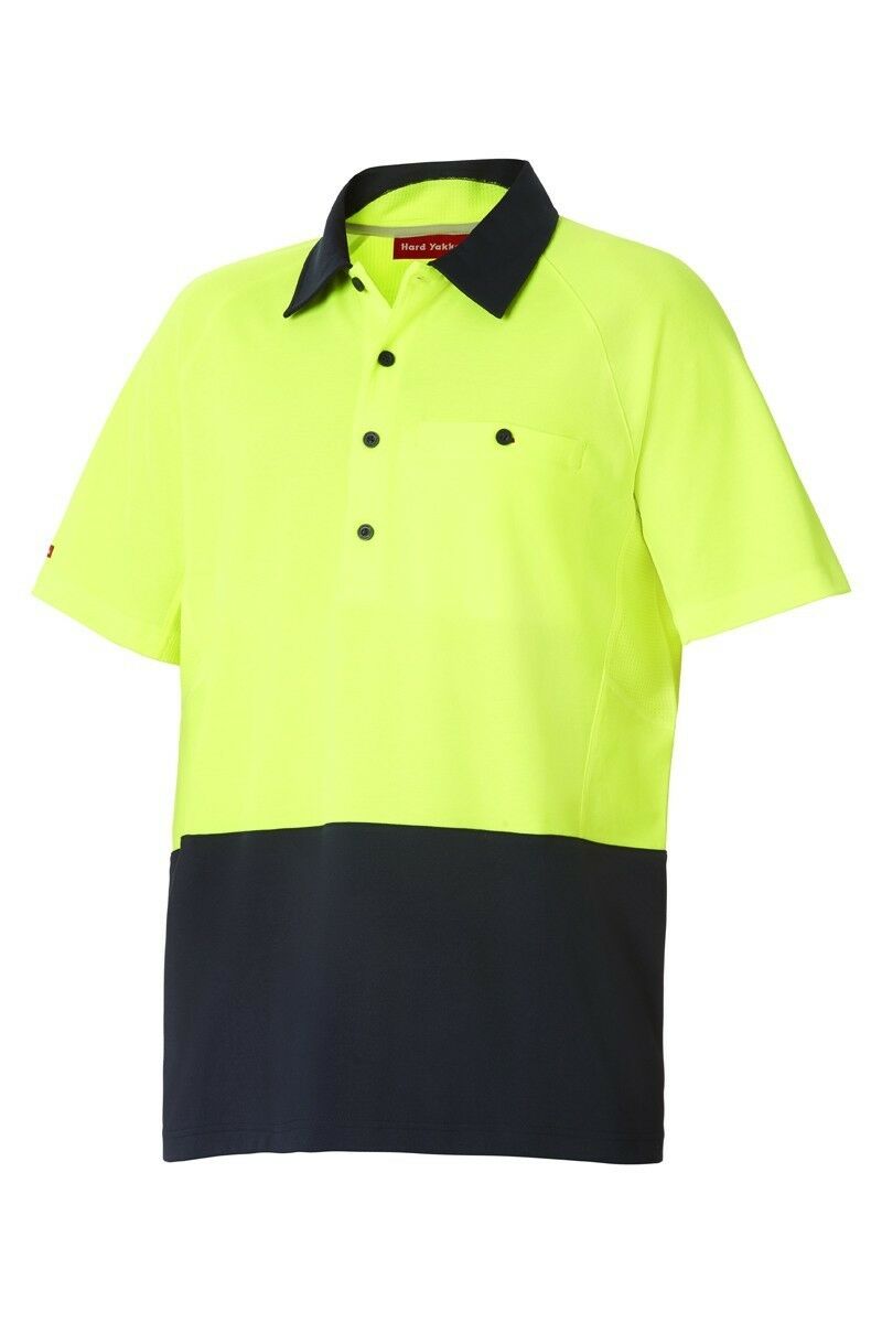 Mens Hard Yakka Koolgear Hi-Vis 2 Toned Short Sleeve Work Polo Shirt Y11396