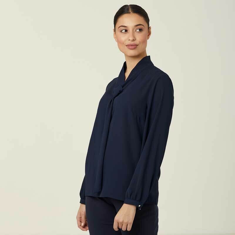 NNT Womens Formal Long Sleeve Tie Neck Blouse Classic Gathered Business CATUL2-Collins Clothing Co