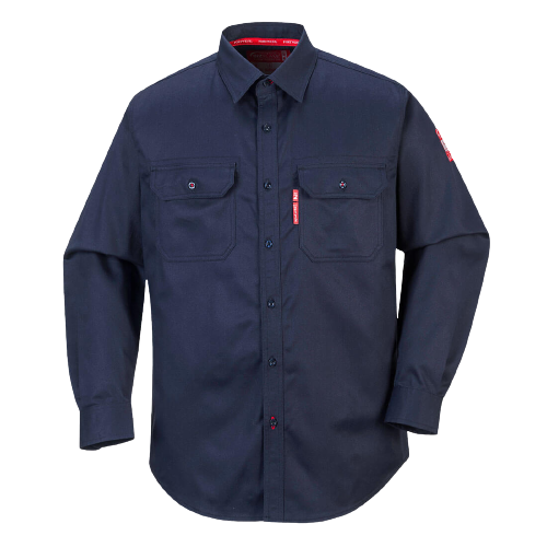 Portwest Bizflame 88/12 Shirt Navy Collared Button Flap Closure Long Sleeve FR89-Collins Clothing Co