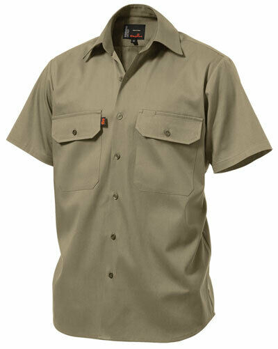 KingGee Mens Open Front Drill Shirt S/S Reinforced Work Cotton Comfy K04030-Collins Clothing Co