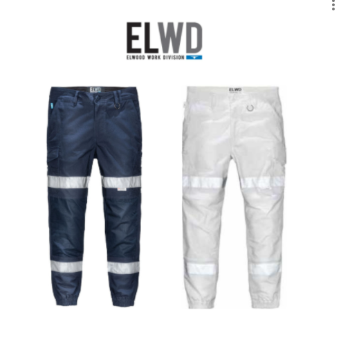 Elwood Mens Reflective Cuffed Work Pants Taped Pant Stretch Canvas Cargo EWD107