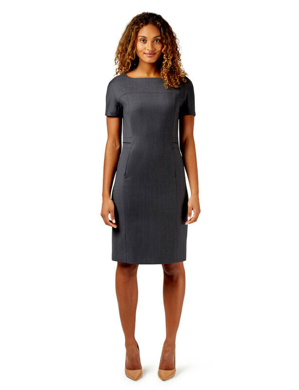 NNT Womens Sharkskin Short Sleeve Dress Classic Fit Stretch Knee Length CAT6BE-Collins Clothing Co