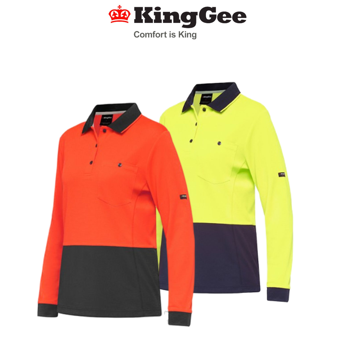 KingGee WorkCool Womens Spliced Polo L/S Comfort Work Safety Hyperfreeze K44730