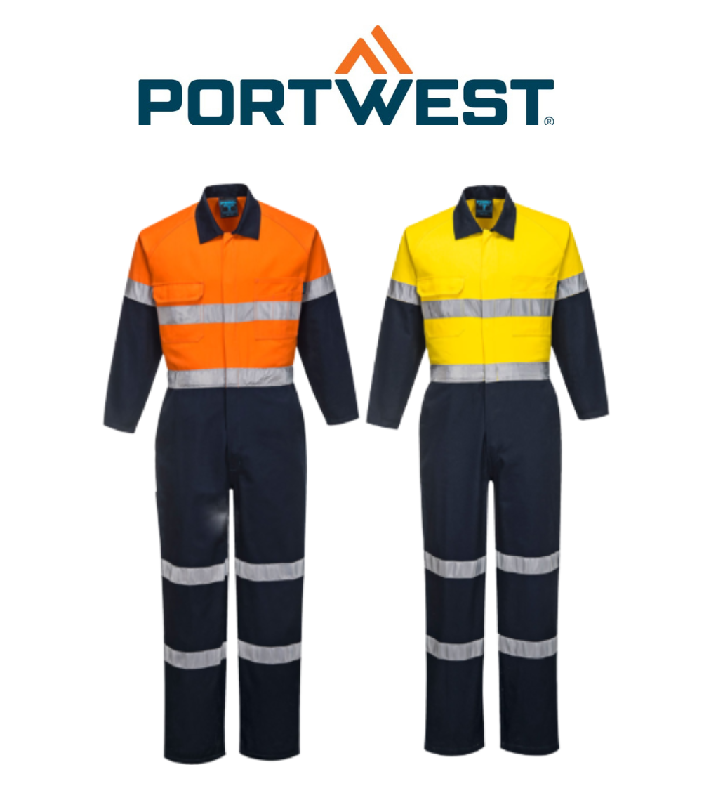 Portwest Mens Regular Weight Coverall Taped Reflective Overalls Cotton MA931