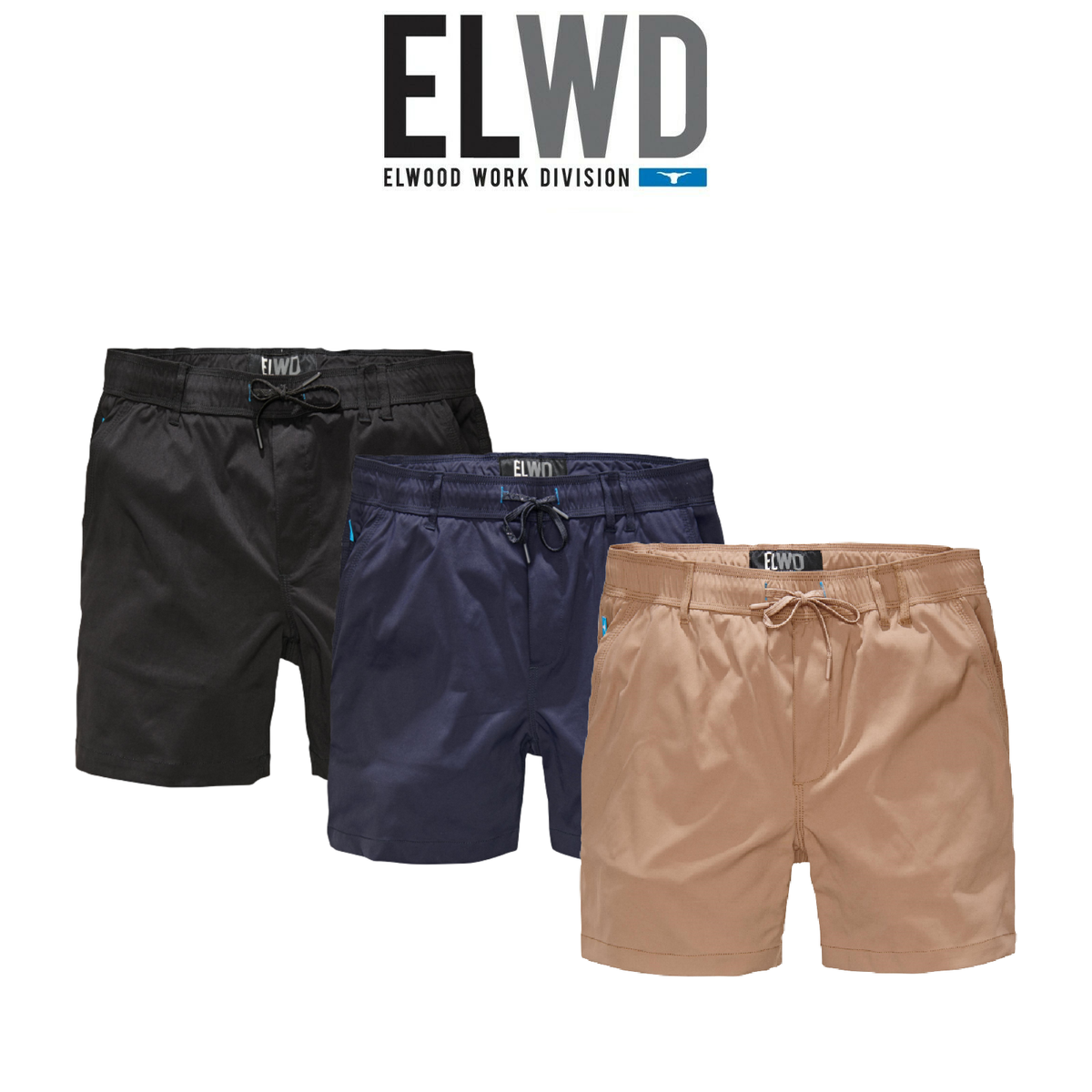 Elwood Mens Elastic Light Short Summer Stretch Comfortable Workwear EWD205