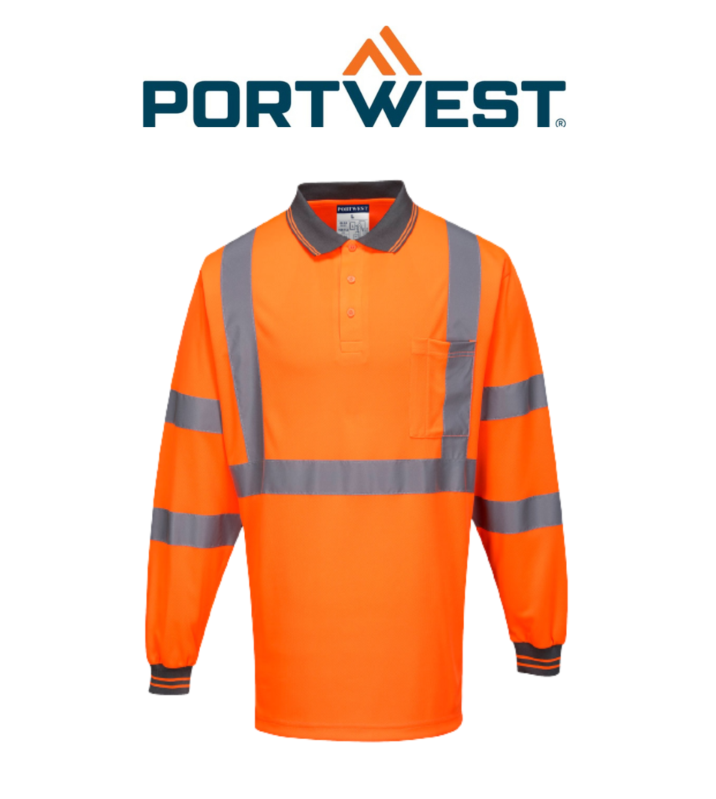 Portwest X Back L/S Polo Breathable Orange Reflective Tape Safety Work MP713