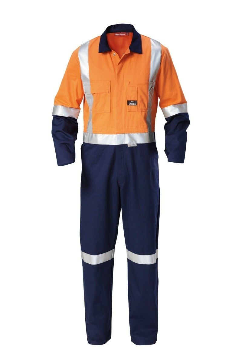 Mens Hard Yakka Hi-Vis Taped Cotton Safety Coverall Overalls Workwear Y00262-Collins Clothing Co
