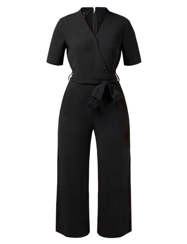NNT Womens Short Sleeve Formal Jumpsuit Invisible Button Pleats Waist Tie CAT3RT-Collins Clothing Co
