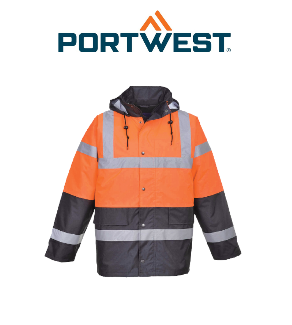 Portwest Hi-Vis Two Tone Traffic Jacket Waterproof Reflective Tape Work S467