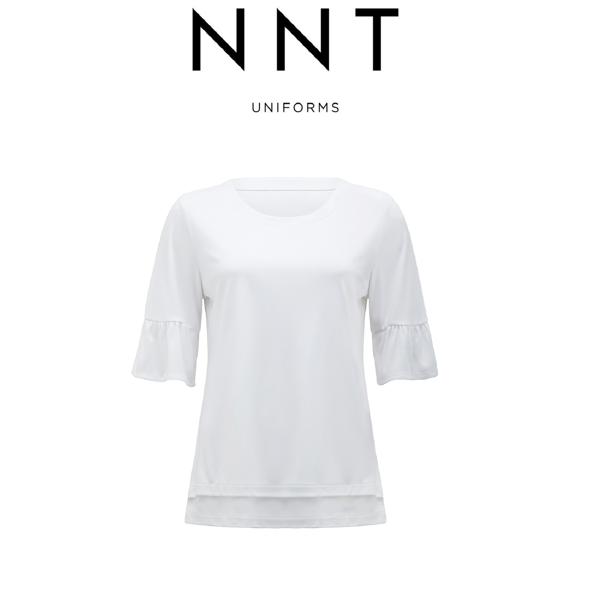 NNT Womens Ruffle Sleeve Short Sleeve Formal T Top Stretch Business Shirt CATUA6