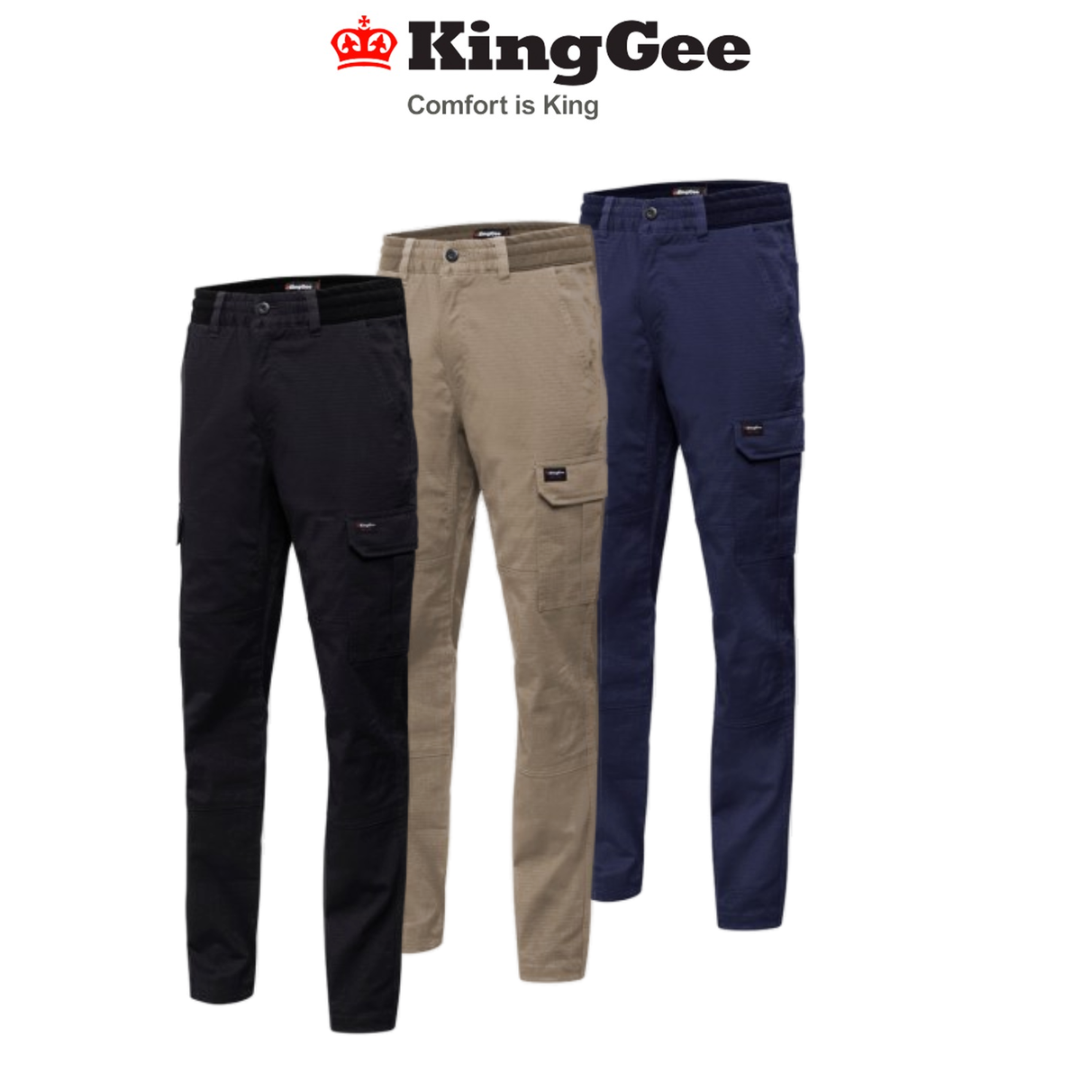 KingGee Mens Rib Comfy Waist Pant Tough Waistband Work Safety Drawstring K13005