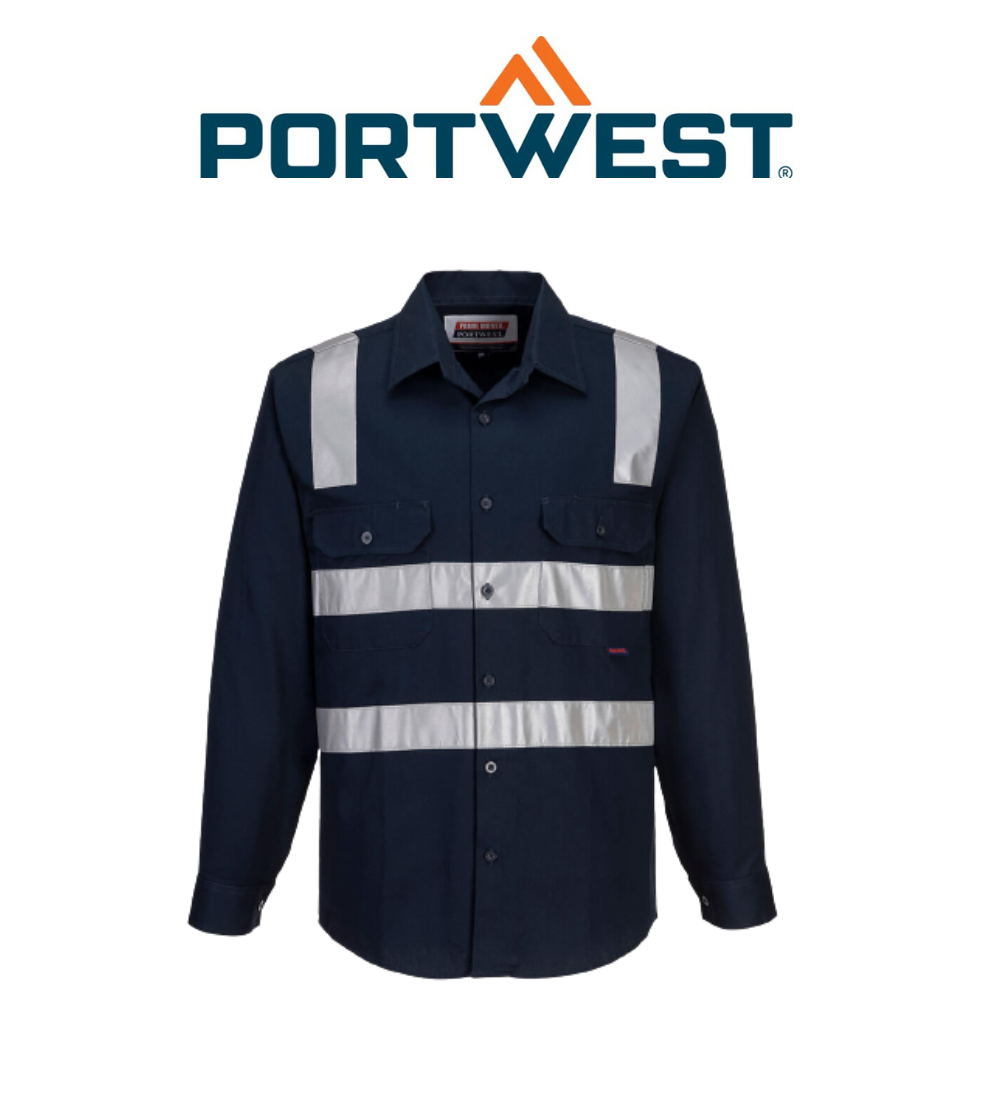 Portwest Brisbane Shirt, Long Sleeve, Regular Weight Reflective Safety MS908