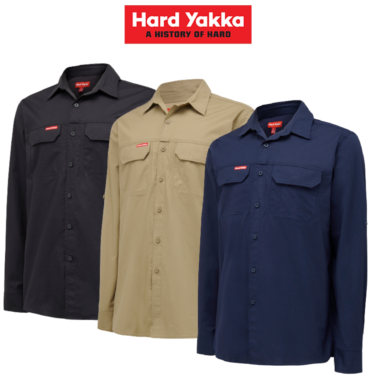 Hard Yakka Mens Flex Ripstop Shirt Long Sleeve Sunglass Loop Work Wear Y04305