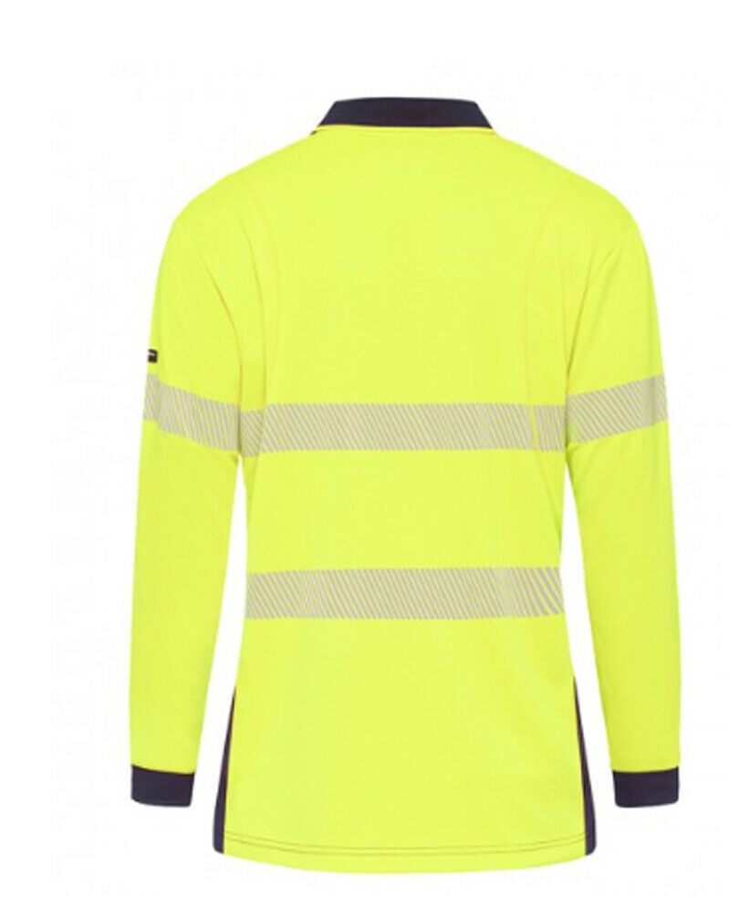 KingGee Mens Hi-Vis Workcool Summer Polo Shirt Long Sleeve Taped Work K54225-Collins Clothing Co