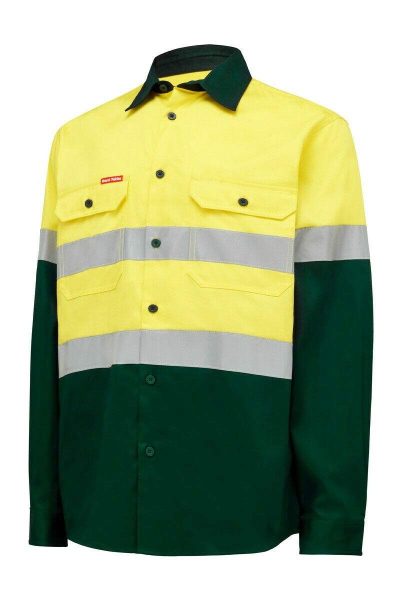 Hard Yakka Core Hi-Vis Safety Cotton Drill Pocket Taped Work Shirt Y04610-Collins Clothing Co