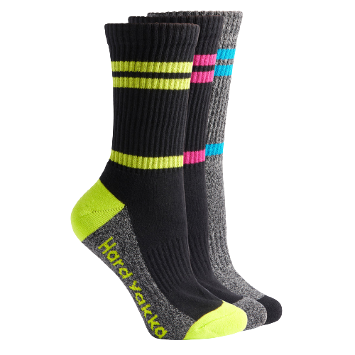 Hard Yakka Womens Crew 3 Pack Work Socks Multi Colored Cotton Comfort Y20120-Collins Clothing Co