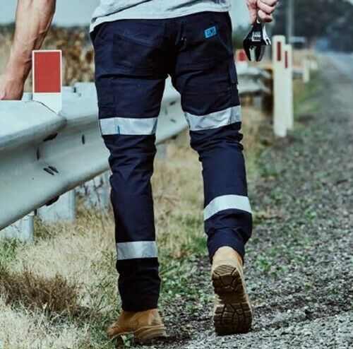 Mens Elwood Work Road Pants Stretch Canvas Phone Pocket Taped Safety Slim EWD106-Collins Clothing Co