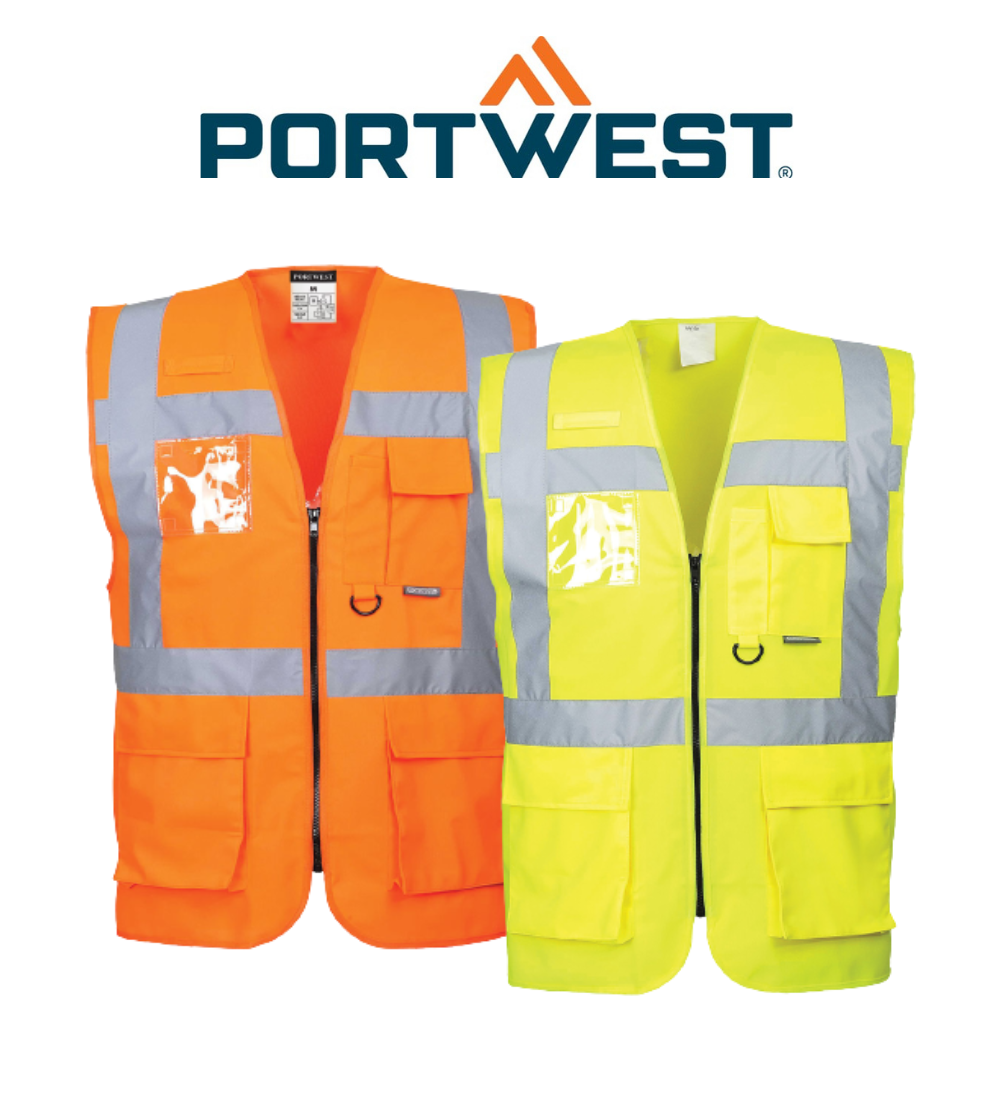 Portwest Berlin Executive Vest Hi Vis Front Zip Open Reflective Work Safety S476