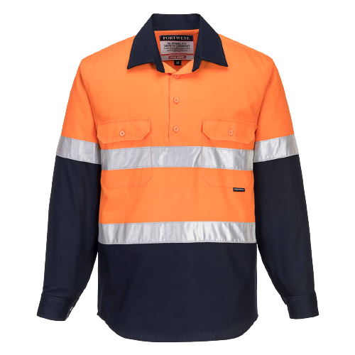 Portwest Hi-Vis Two Tone Regular Weight Long Sleeve Closed Front Shirt Tape MC10-Collins Clothing Co