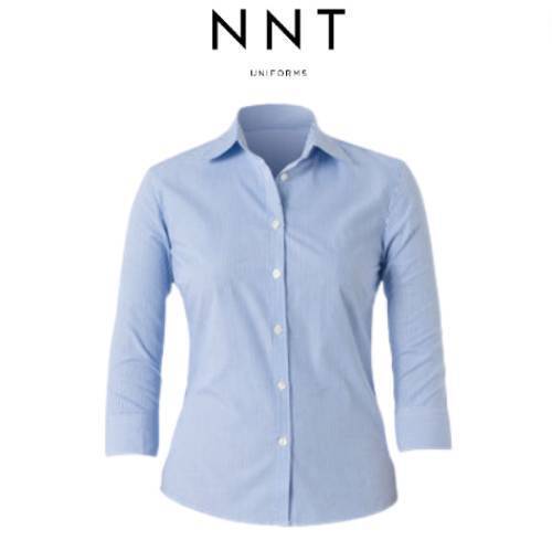 NNT Mens Cotton Blend Balance Stripe 3/4 Sleeve Collared Button Shirt CAT4K7