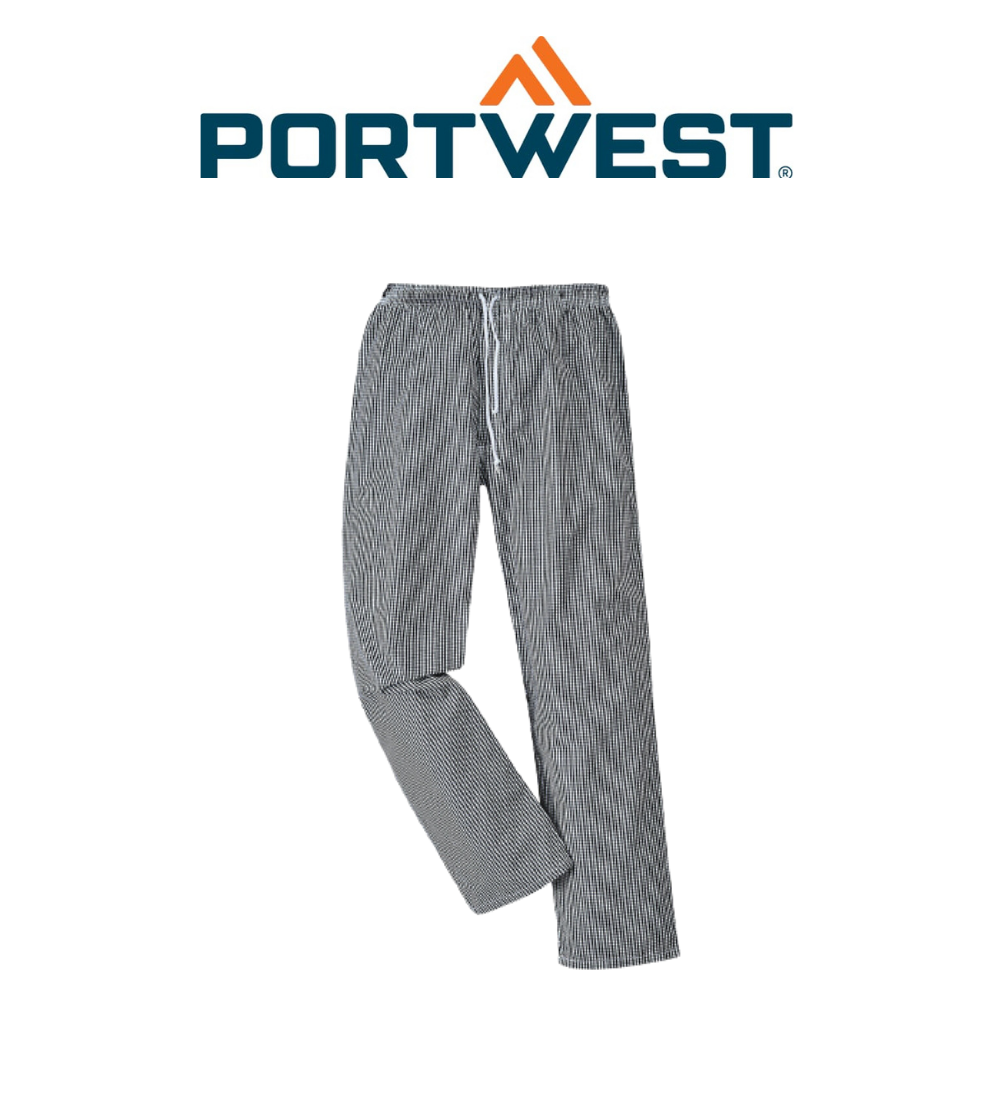 Portwest Mens Bromley Chefs Trousers Cotton Comfortable Drawcord Work Pants C079