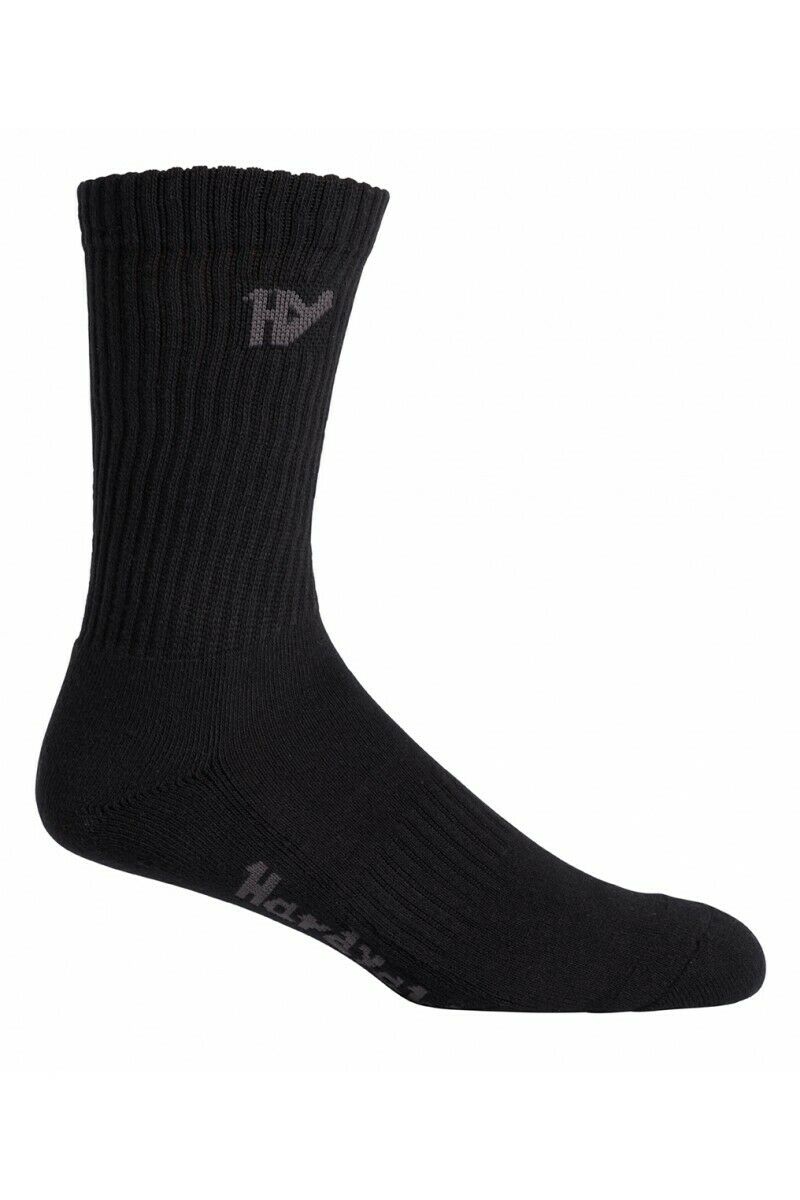 Hard Yakka Cotton Crew Work Socks 5 Pack Logo Athletic Padded Black Y20035-Collins Clothing Co
