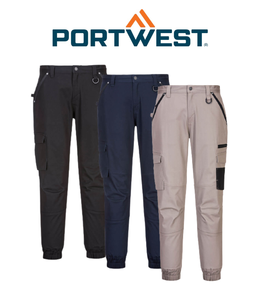 Portwest Cuffed Slim Fit Stretch Work Pants Comfortable Tapered Pant MP703