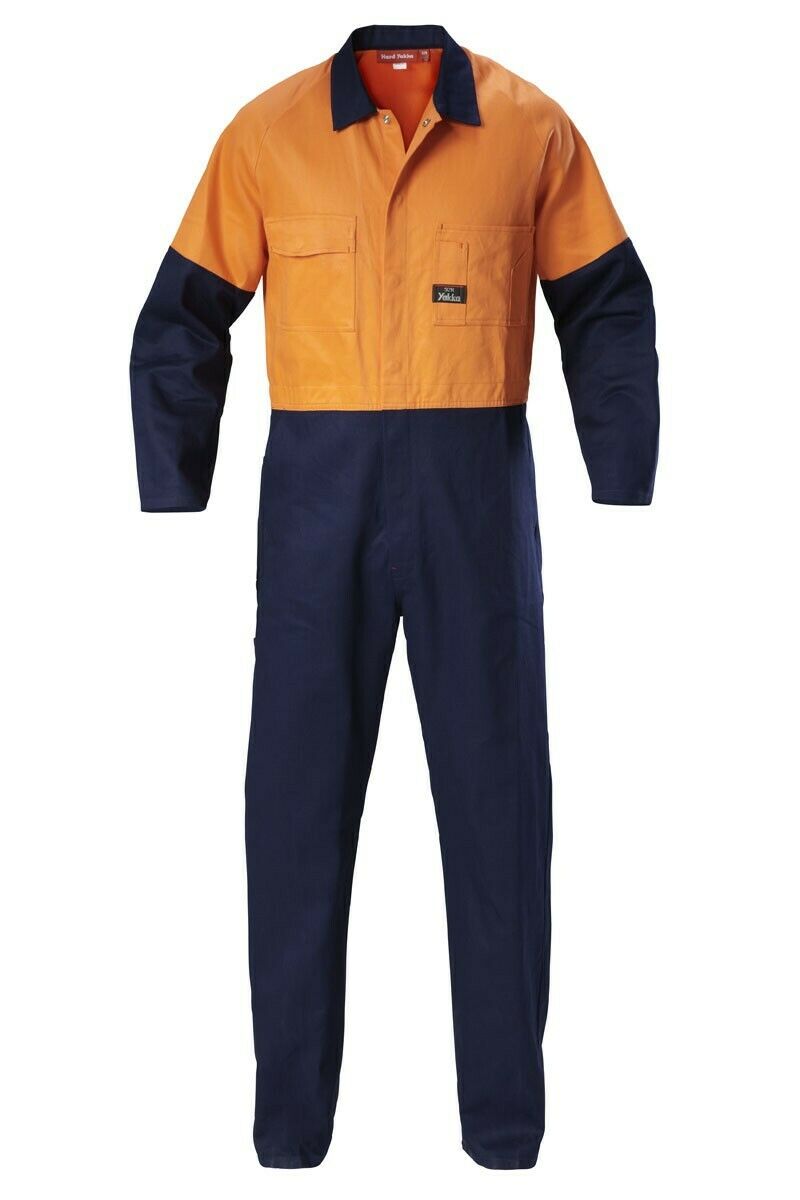 Hard Yakka Hi-Vis 2 Tone Work Phone Cotton Drill Coverall Overalls Y00270-Collins Clothing Co