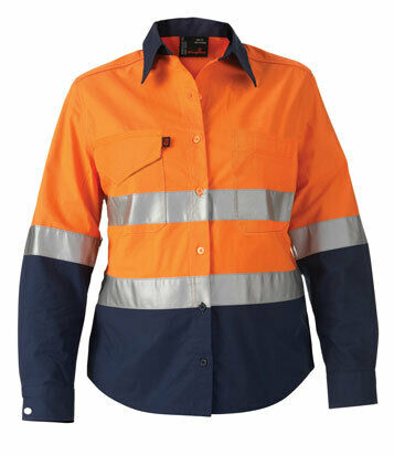 KingGee WorkCool 2 Womens Hi Vis Ref Spliced Shirt L/S Lightweight K44544-Collins Clothing Co