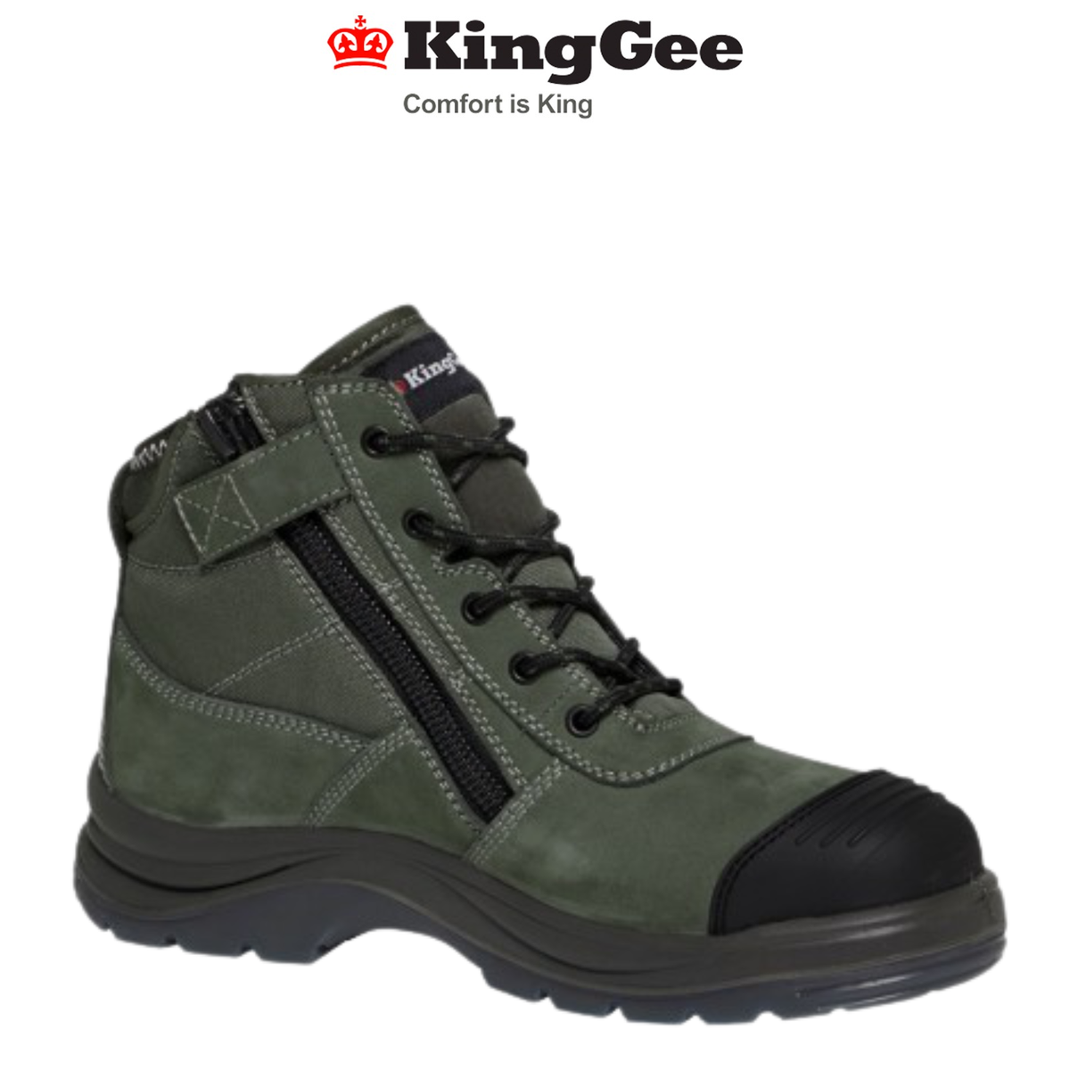 KingGee Mens Tradie Boots Safety Side Zip Work Boot Breathable Leather K27110