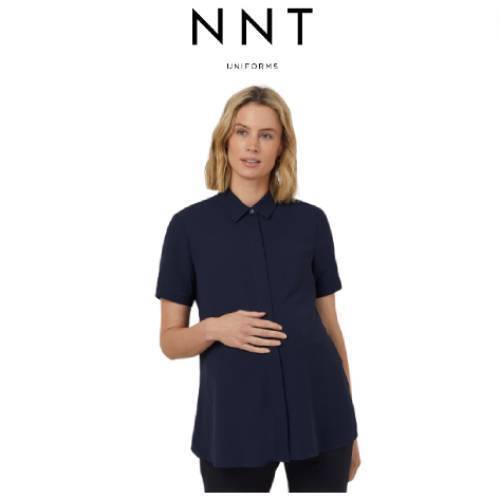 NNT Womens Georgie Maternity Shirt Relaxed Fit Navy Soft Collar Shirt CATUKB