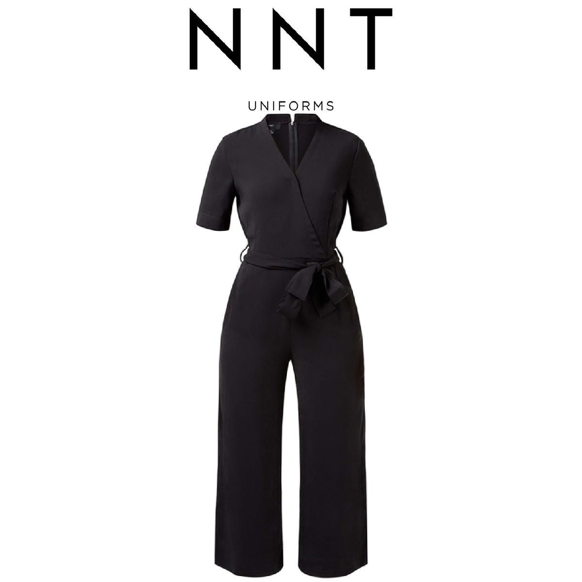 NNT Womens Short Sleeve Formal Jumpsuit Invisible Button Pleats Waist Tie CAT3RT