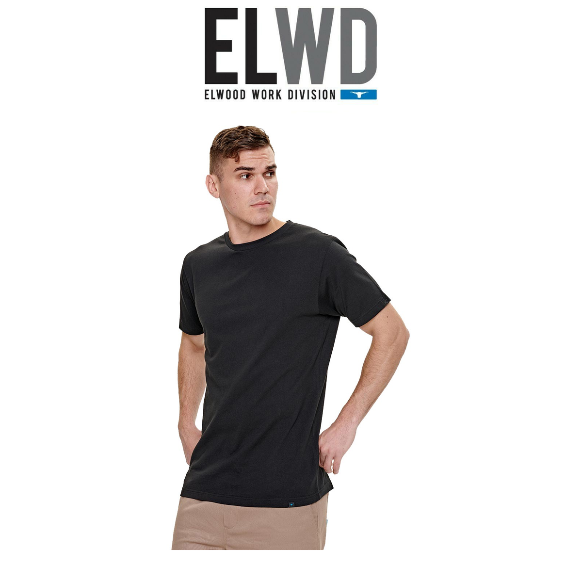 Elwood Mens Bulls Horns Tee Cotton Short Sleeve Stretch T-Shirt Work EWD812