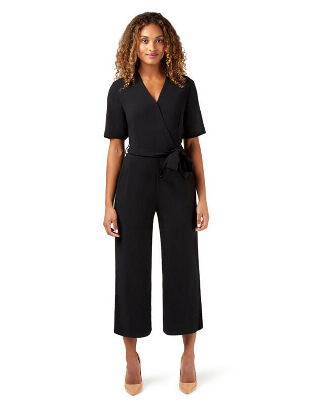 NNT Womens Short Sleeve Formal Jumpsuit Invisible Button Pleats Waist Tie CAT3RT-Collins Clothing Co