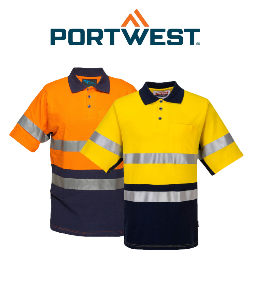 Portwest Short Sleeve Cotton Pique Polo with Tape HiVisTex Reflective Work MP618