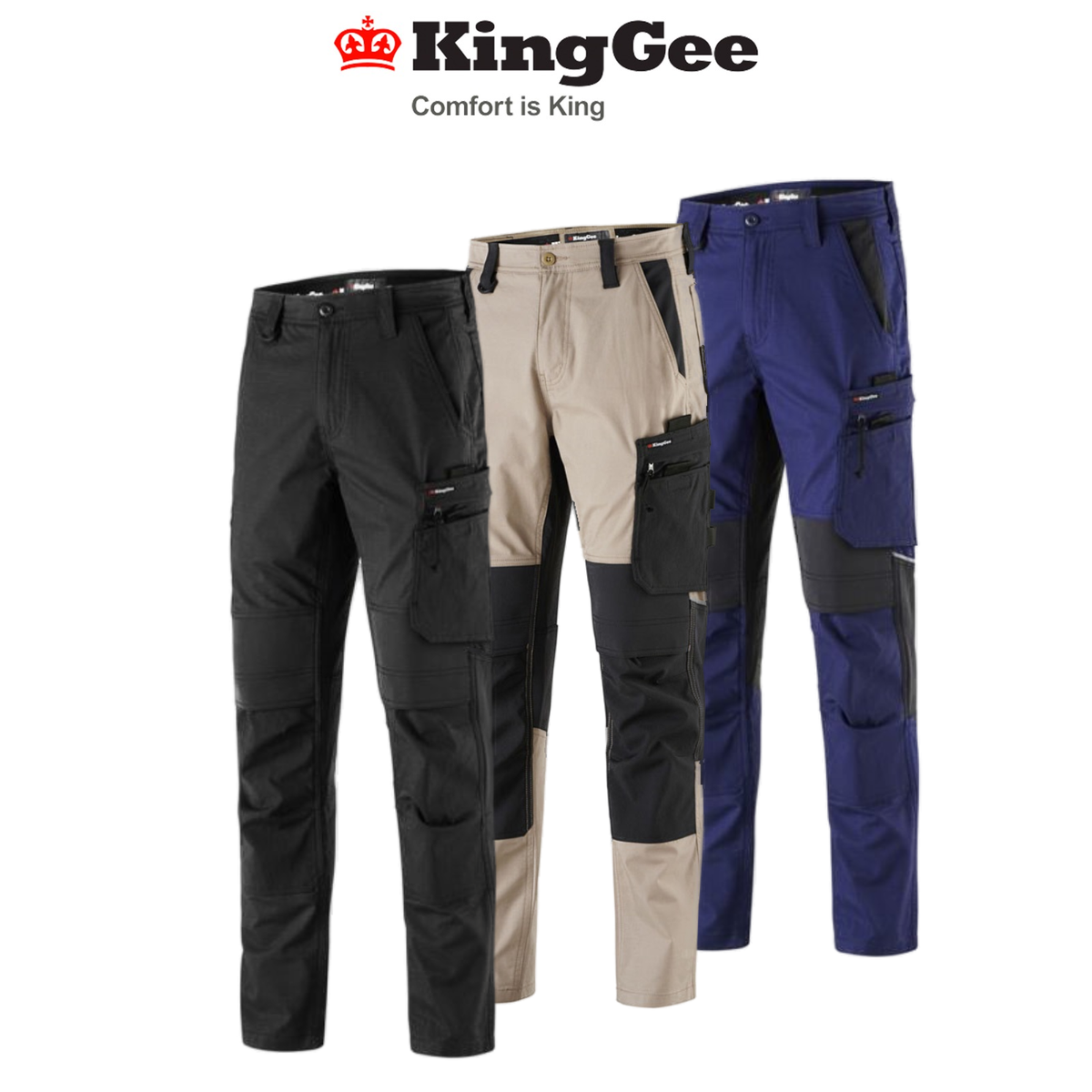 KingGee Mens Quantum Pant Stretch Ripstop Reflective Cargo Work Pants K13003