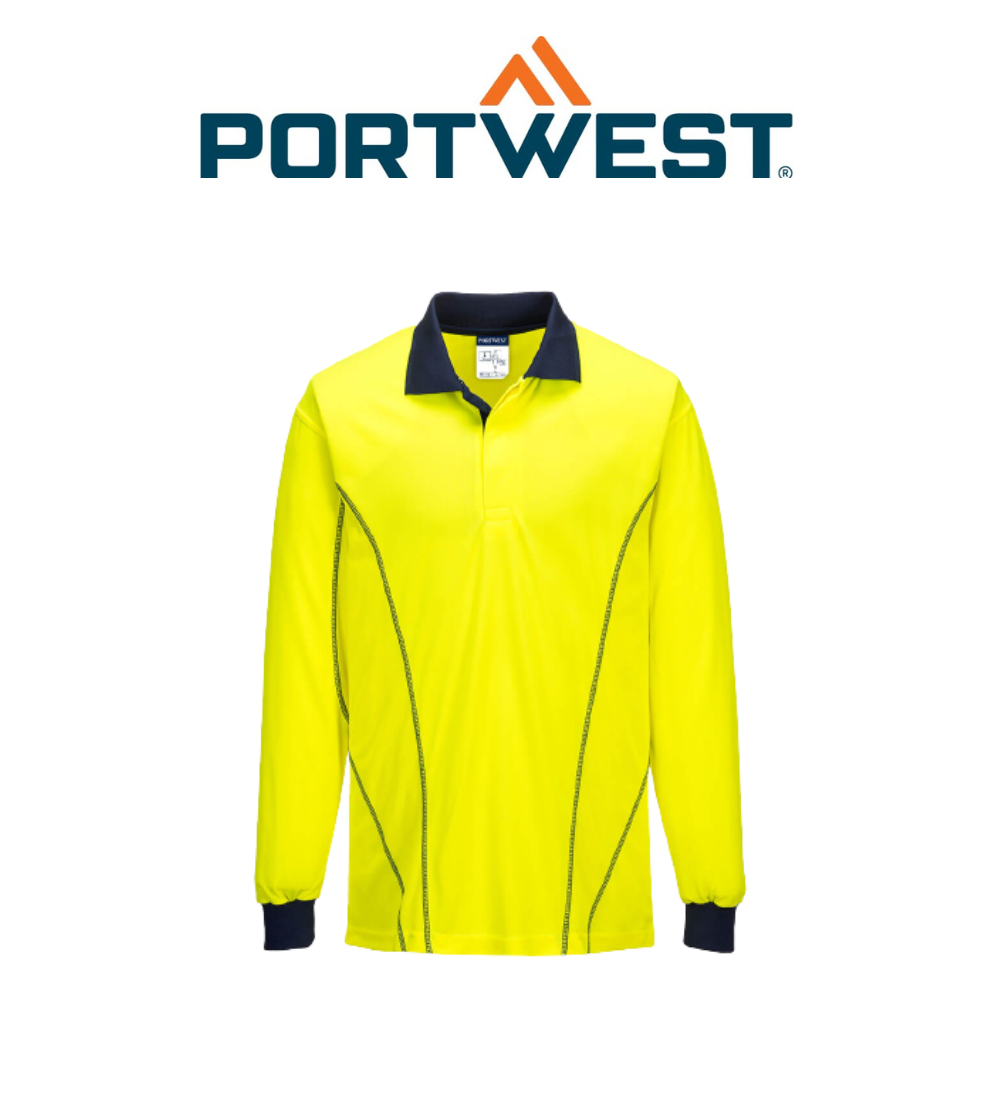 Portwest AirMesh Long Sleeve Polo Shirt Yellow Comfortable Taped Hi Vis MP512