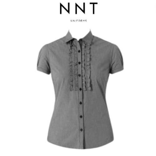 NNT Womens Discontinued Mini Check Cap Sleeve Frill Shrill Business Shirt CAT48Z