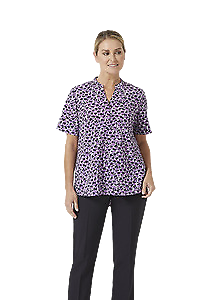 NNT Womens Petal Print Short Sleeve Tunic Mandarin Collar Neckline CATUHU-Collins Clothing Co