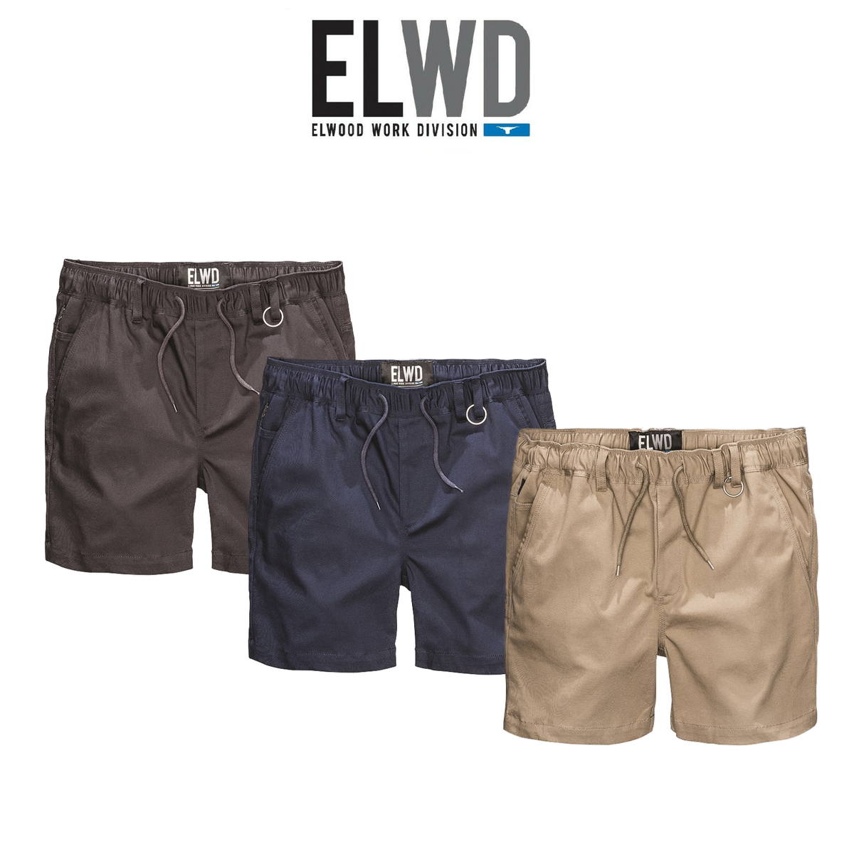Elwood Mens Elastic Basic Short Summer Stretch Comfortable Workwear EWD204