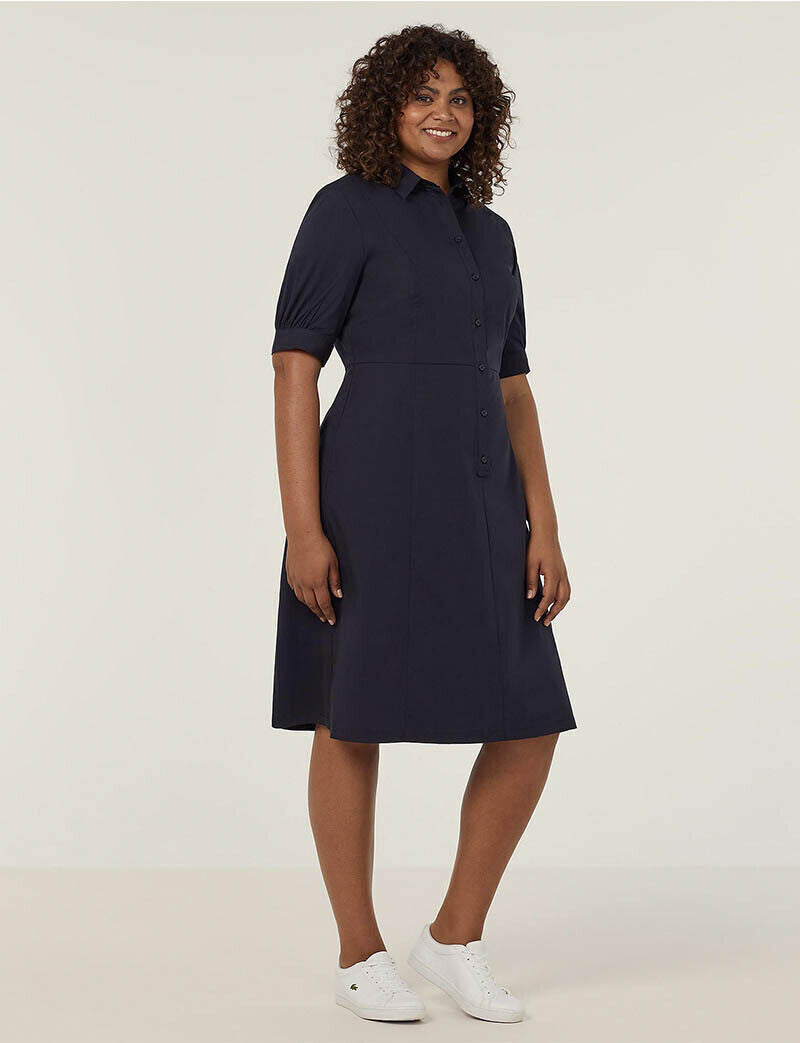 NNT Womens Avignon Shirt Dress Fit Flare Collared Elbow Length Cotton CAT69K-Collins Clothing Co