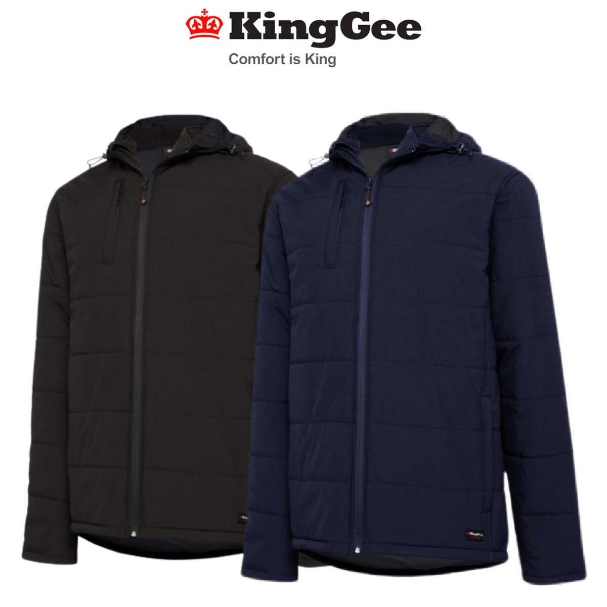 KingGee Mens Puffer Jacket Storm Guard Waterproof Ripstop Hood Work K05010