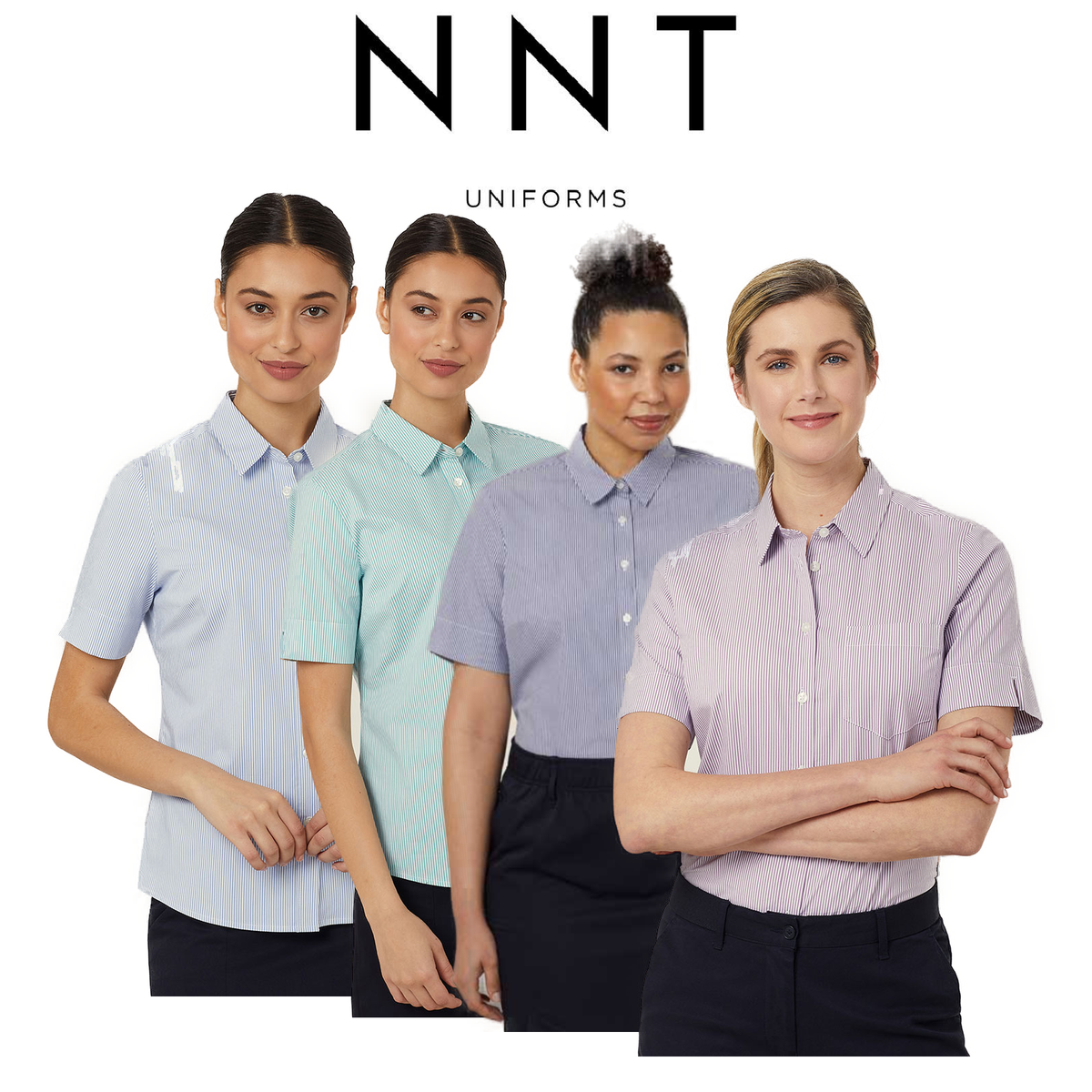 NNT Womens Avignon Stripe Short Sleeve Slim Casual Shirt Regular Business CATUK5