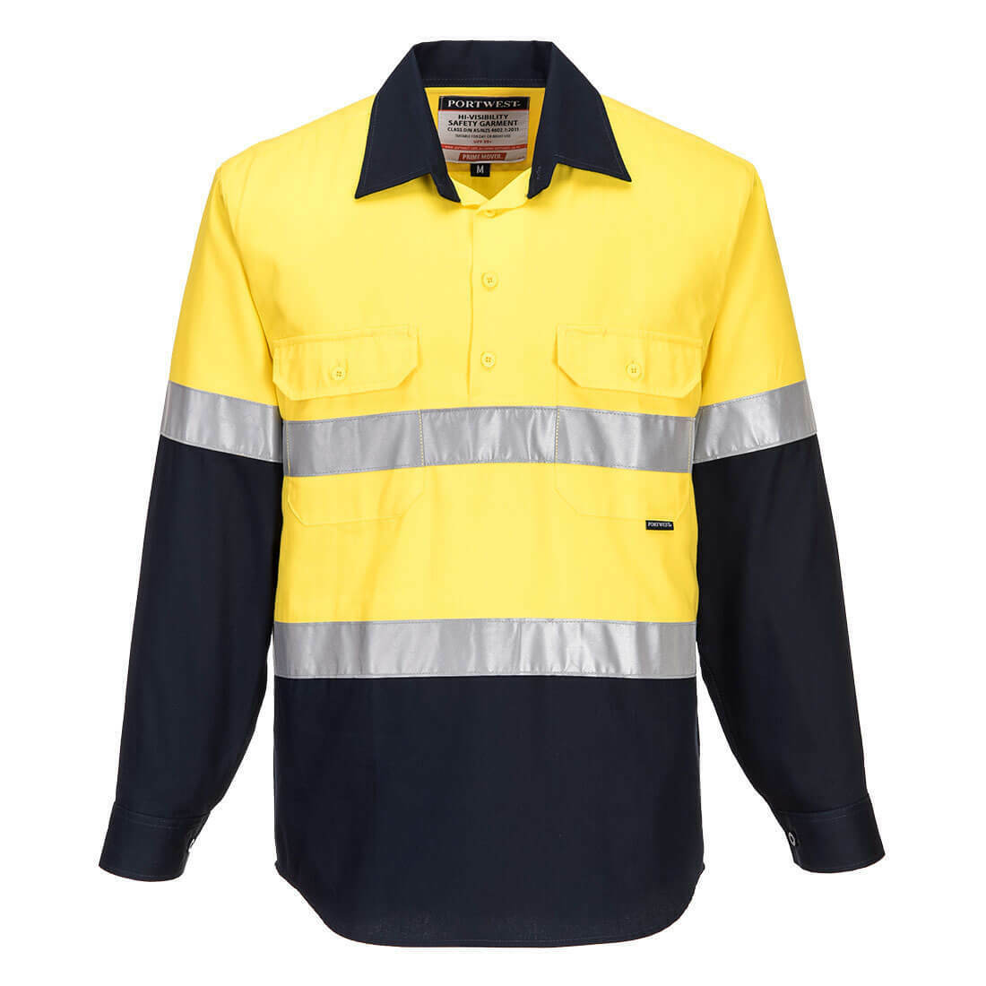 Portwest Mens Prime Mover Hi-Vis Work Shirt Closed Front Reflective Tape MC101-Collins Clothing Co