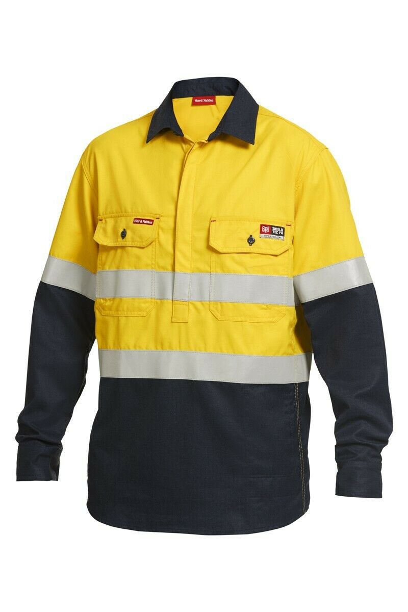 Mens Hard Yakka FR ShieldTec Hi-Vis Safety Mining Energy Gas Work Shirt Y04550-Collins Clothing Co
