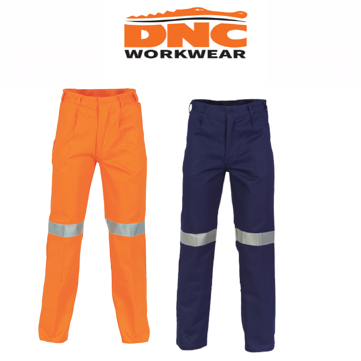 DNC Workwear Mens Hi-Vis Cotton Drill Pant 3M Taped Comfortable Work 3314