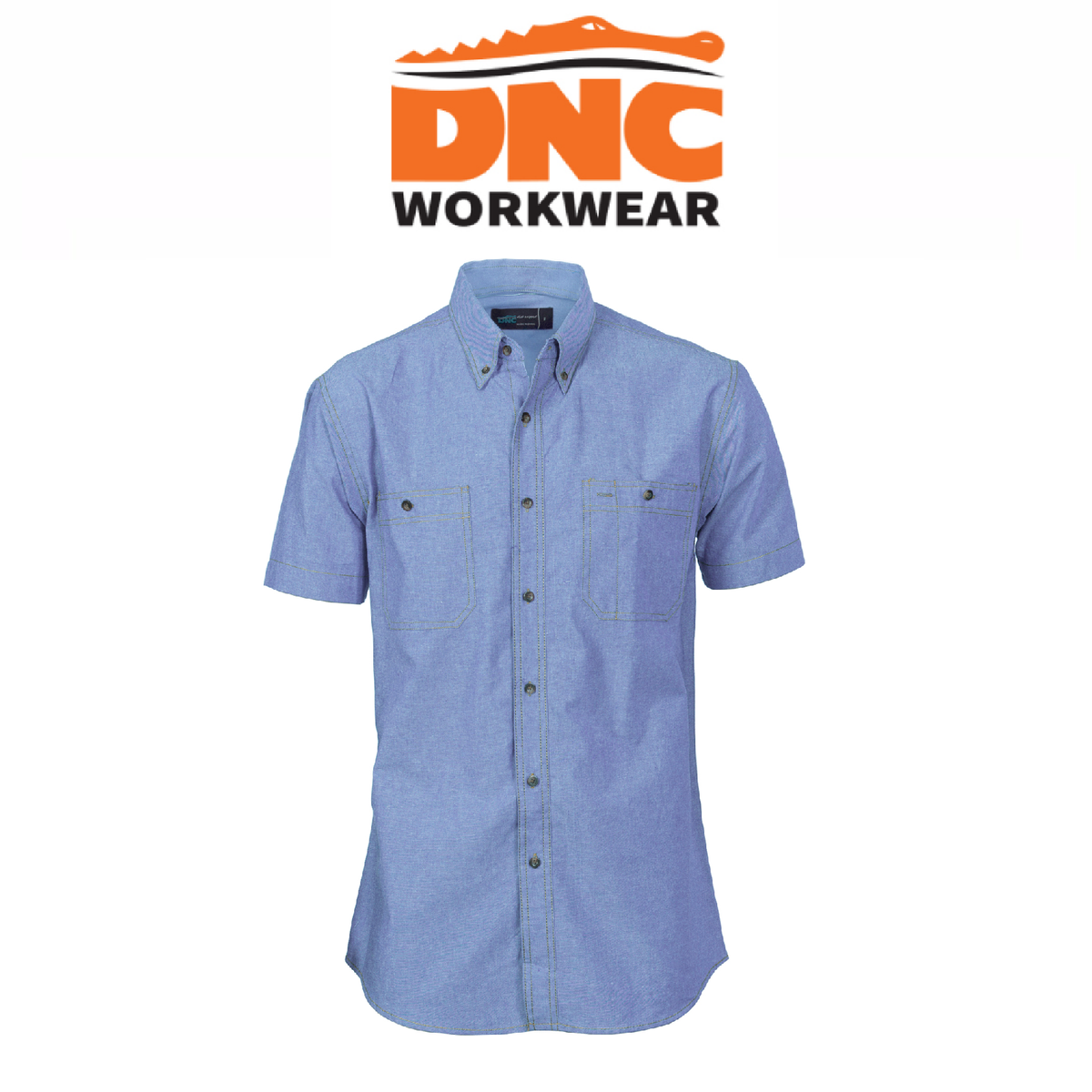 DNC Workwear MensCotton Chambray Shirt , Twin Pocket - Short Sleeve 4101
