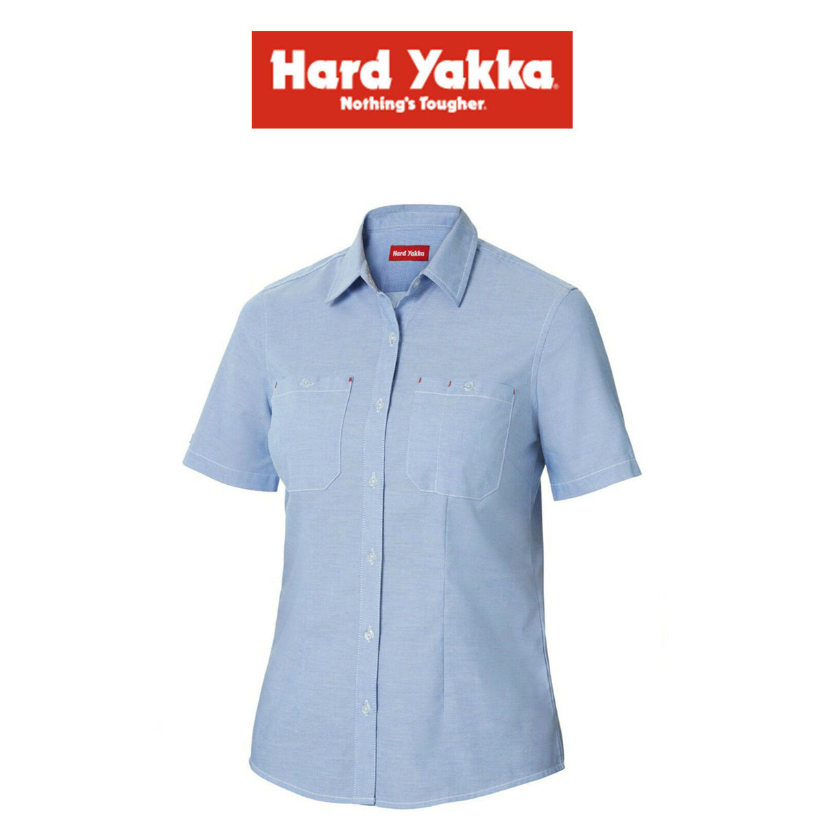Womens Hard Yakka Foundations Short Sleeve Blue Chambray Shirt Corp Work Y08041